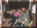 Me and some friends at the house, and that's Aunt Sara's dog Baby in the background.
